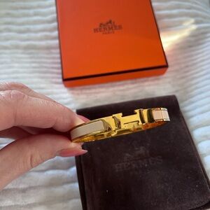 Gold and Beige Clic H Bangle Bracelet Enamel - Read Description!